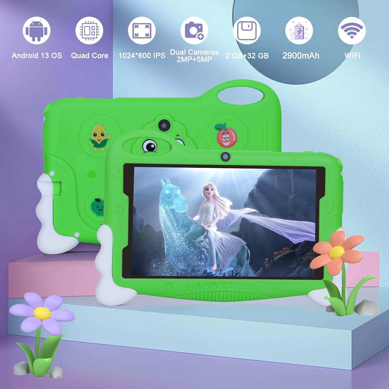 C idea Tablet Android 13 para niños, tabletas de 7 pulgadas para niños de 2 a 5 años, 2 GB+32 GB de almacenamiento, memoria expandible de 64 GB,