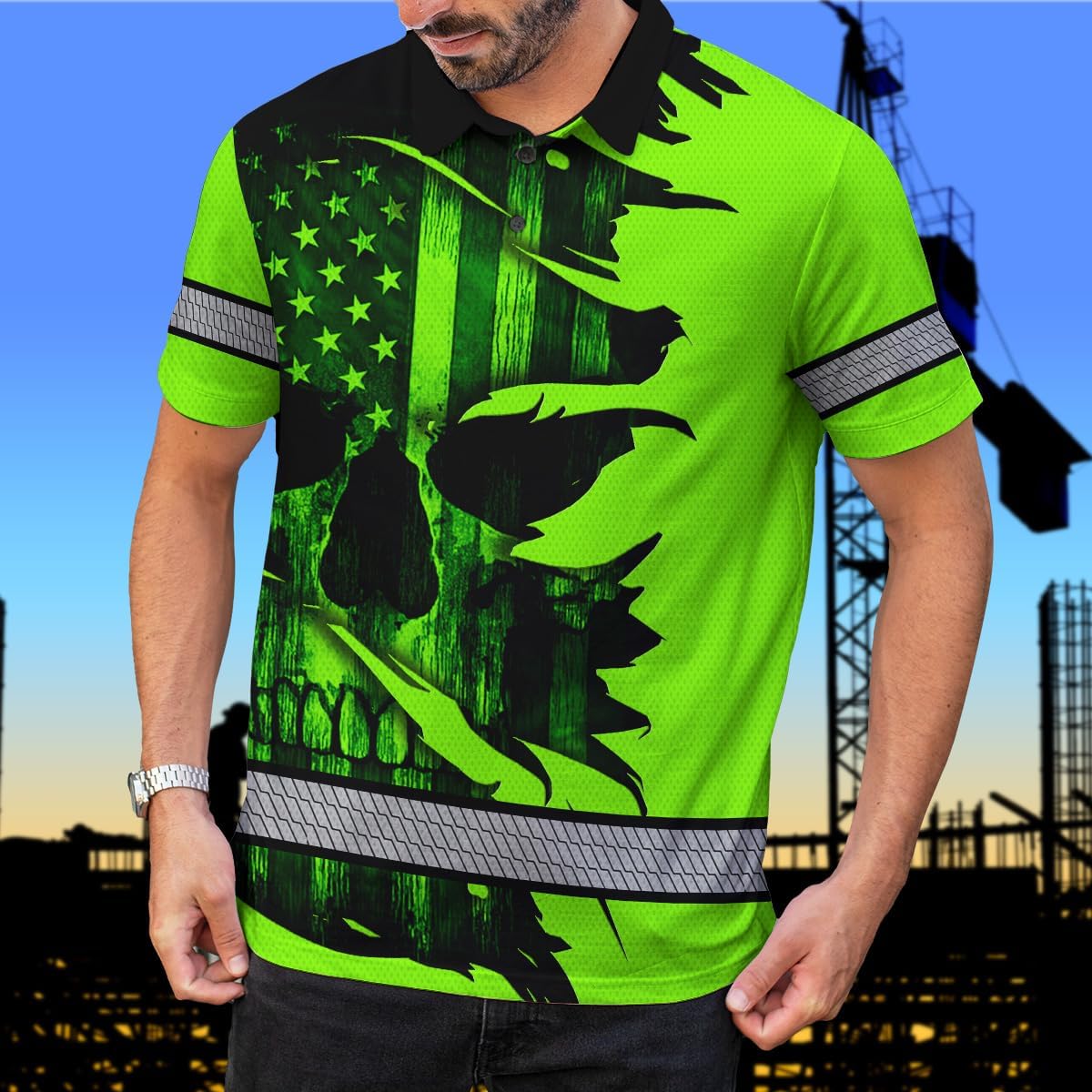 HiVis Custom Polo reflectante con bandera de camuflaje de alta visibilidad para hombres y mujeres, polo de seguridad para trabajo, patriótico