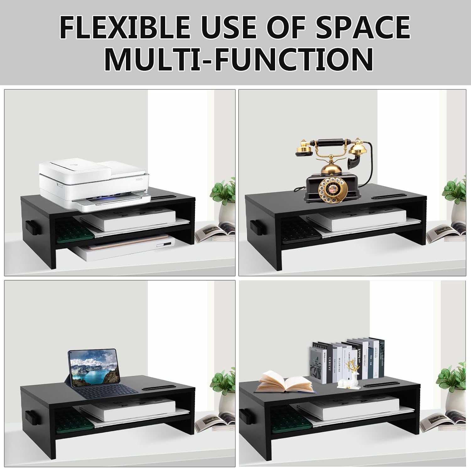 Jocsrocs Soporte para monitor de computadora, elevador de monitor de madera de 2 niveles para PC, laptop, TV, organizador de escritorio, soporte de