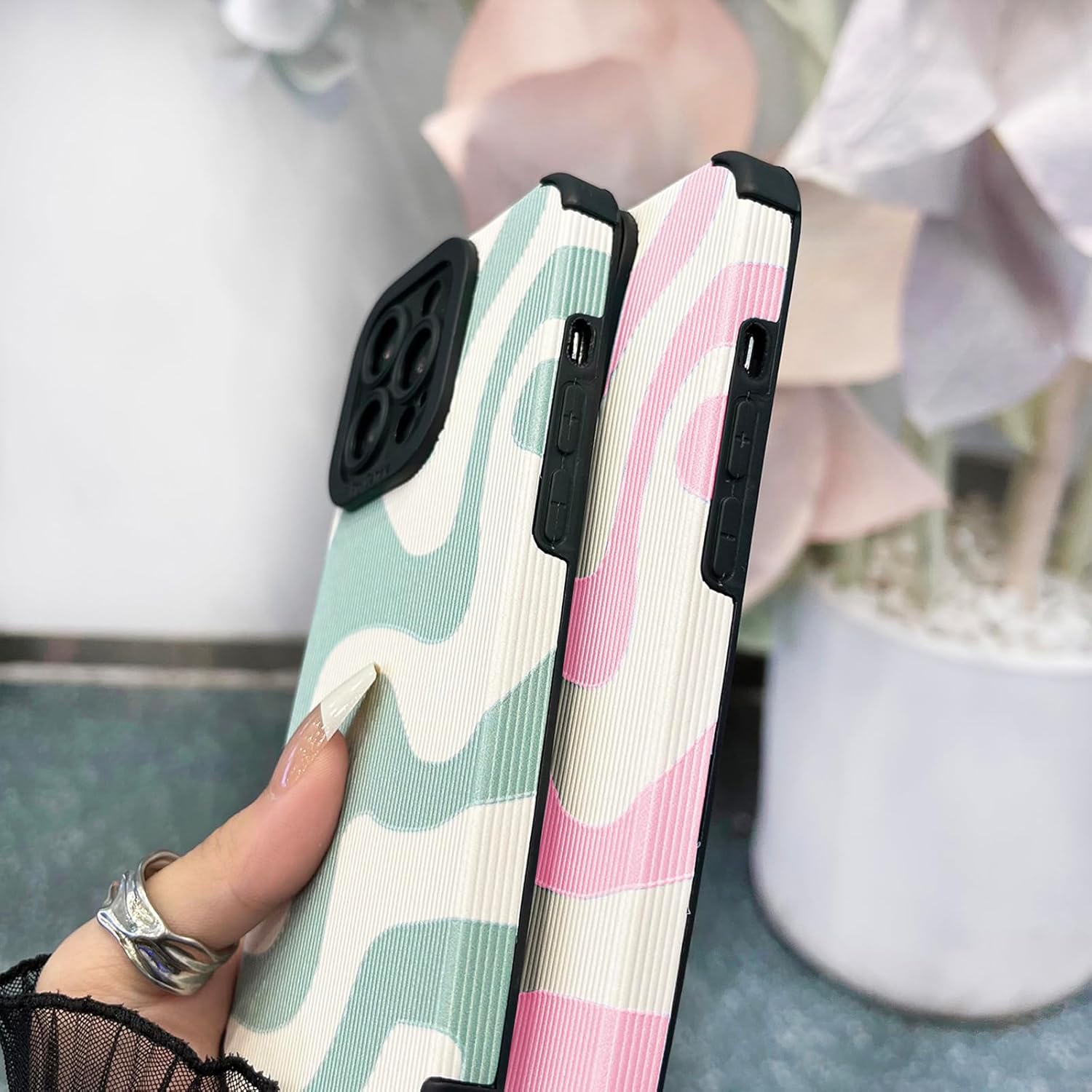 YUMUPIFE Funda compatible con iPhone 15 Pro, bonita funda de silicona con patrón de ondas para mujeres y niñas, funda de silicona con diseño de