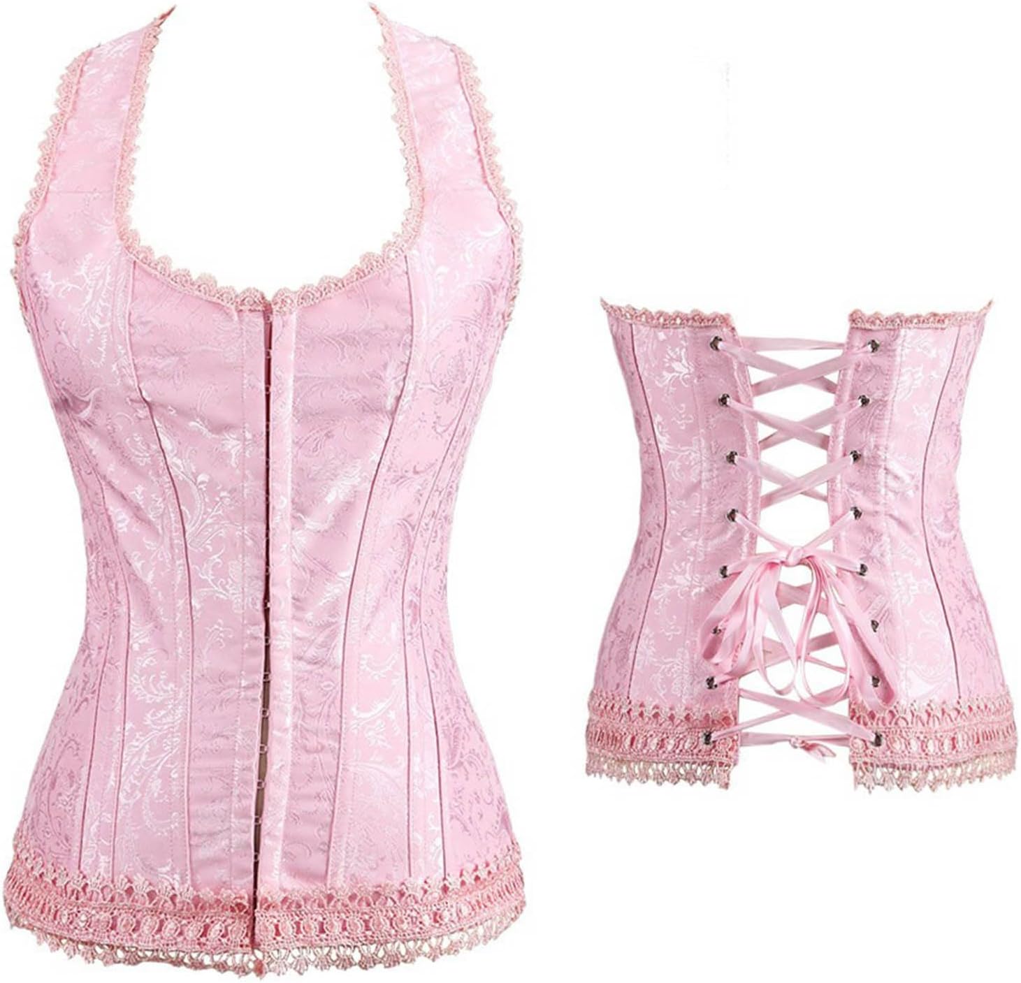 SHOPESSA Corsé rosa con correas con cordones para el busto, parte superior gótica sexy, traje de hombro renacentista, accesorios renacentistas