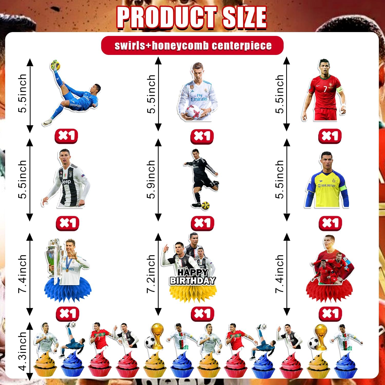28 decoraciones de fiesta de estrella de fútbol, juego de decoraciones de fiesta de cumpleaños de estrella de fútbol 3D, incluye decoración de