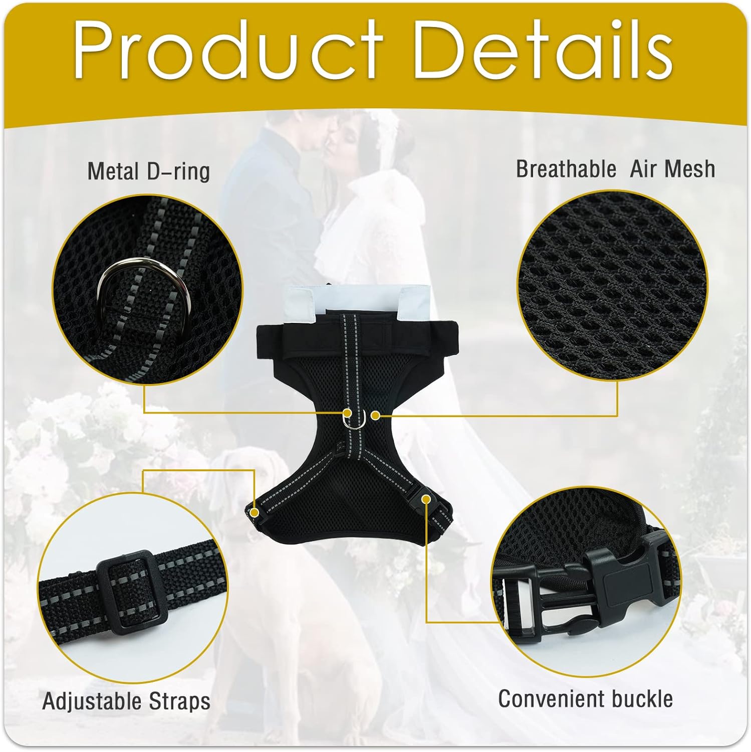 BRKURLEG Arnés de esmoquin para perro, arnés ajustable para perros pequeños y medianos, arnés de traje de boda para perro con pajarita, cómodo arnés