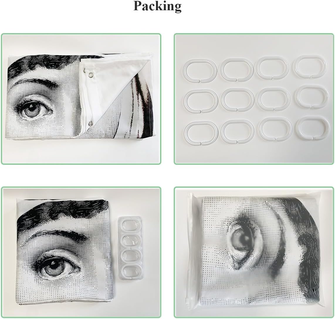 Cortina de ducha decorativa de tela impermeable de 72 x 72 pulgadas, diseño de Piero Fornasetti de Italia Piero Fornasetti con 12 ojales y ganchos