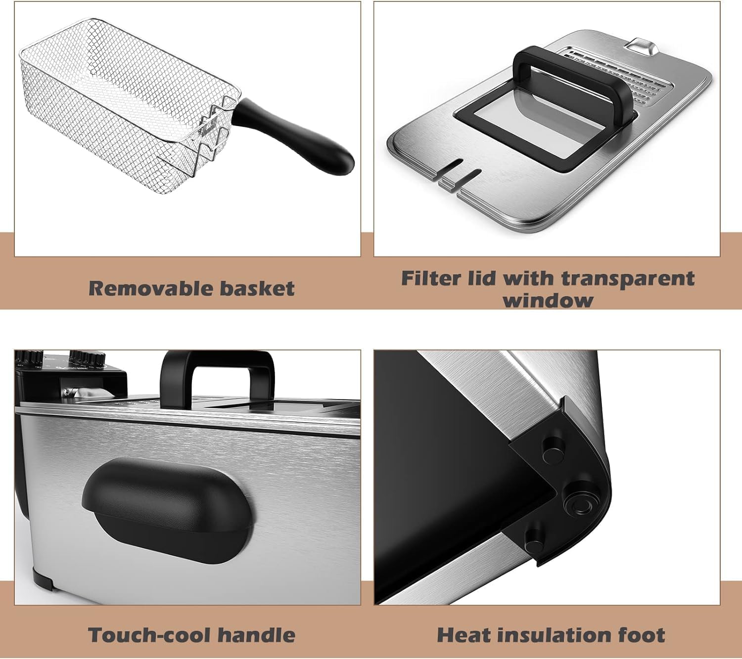 MEDIMALL Freidora profunda con canasta, freidora de aceite eléctrica de 3.2 cuartos de galón  12 tazas para uso doméstico, freidora pequeña de grasa