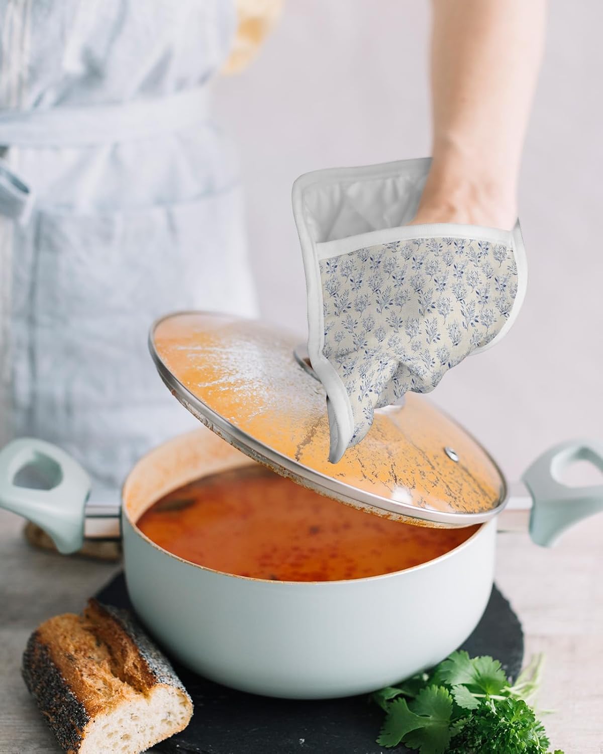Elegant Flower 4Pcs Pot Holders for Kitchen,Non Slip & Heat Insulation Terry Cloth Potholder Set with Pocket,Thick Hot Pad Oven Mitts Trivet Coaster