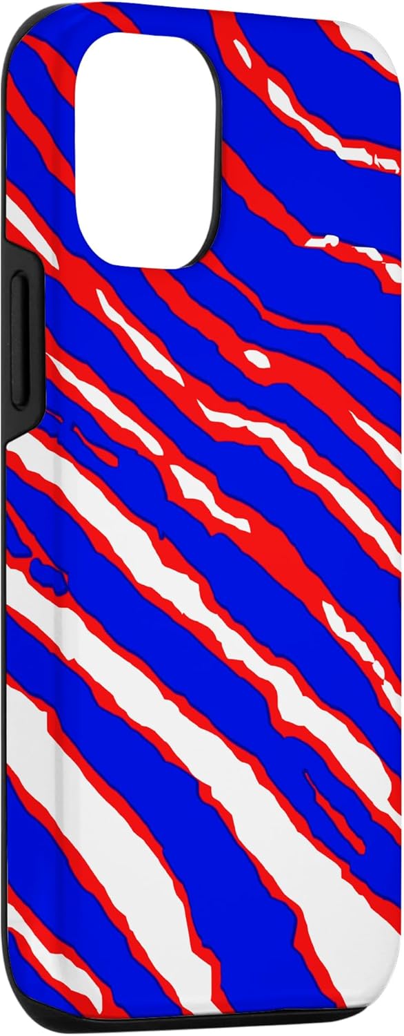 Funda retro para iPhone 13 Buffalo NY city rojo, blanco y azul, rayas de cebra loca de los años 90