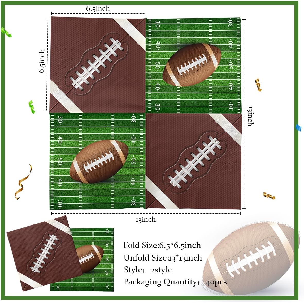 Suministros de fiesta de cumpleaños de fútbol, 40 servilletas de fiesta de fútbol, decoración de mesa temática de fútbol para touchdown fiesta de