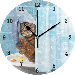 ZZKKO Reloj de pared con diseño de gato que toma un baño, silencioso sin tictac, funciona con pilas, fácil de leer, reloj de pared decorativo para ZZKKO Reloj de pared con diseño de gato que toma un baño, silencioso sin tictac, funciona con pilas, fácil de leer, reloj de pared decorativo para