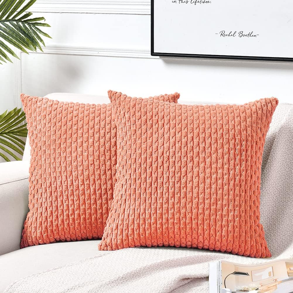 Fancy Homi Paquete de 2 fundas de almohada decorativas coralinas de 22 x 22 pulgadas para sofá y cama, decoración moderna de estilo bohemio para el