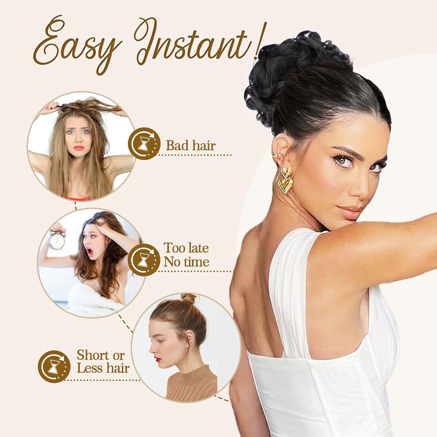Earfodo Extensiones de cabello sintético para moño desordenado, para uso diario, 1 unidad (1.77 onzas, 1B)