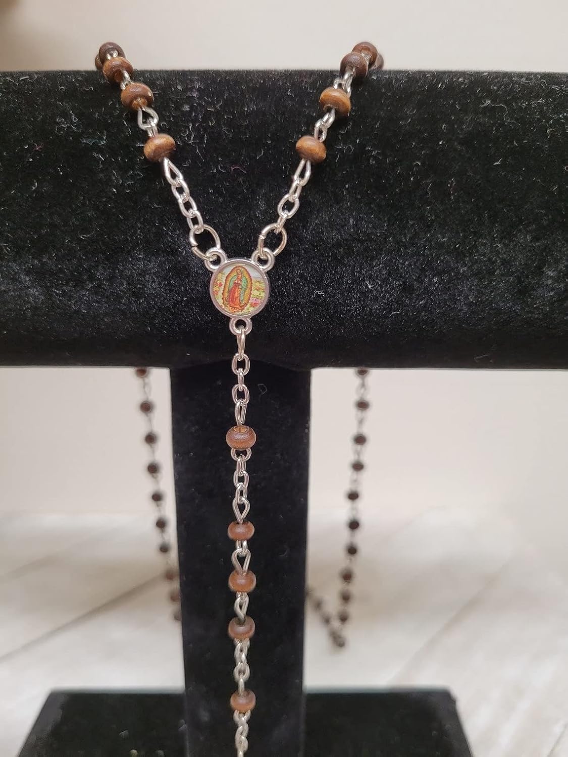 -12 piezas de rosario perfumado en frasco de vidrio con cuentas de rosario de plata católica crucifijo católico collar de la Virgen María, lote de
