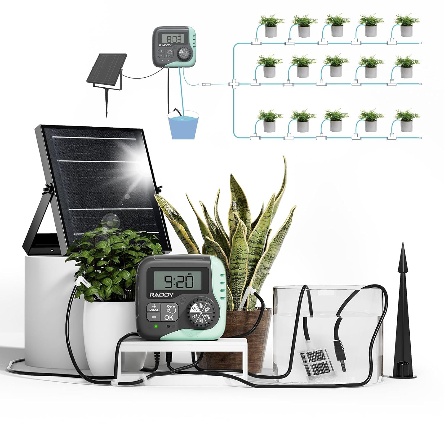 WS-1 Kit de riego por goteo, sistema de riego automático alimentado por energía solar de 5 W, temporizador de agua fácil de bricolaje para plantas