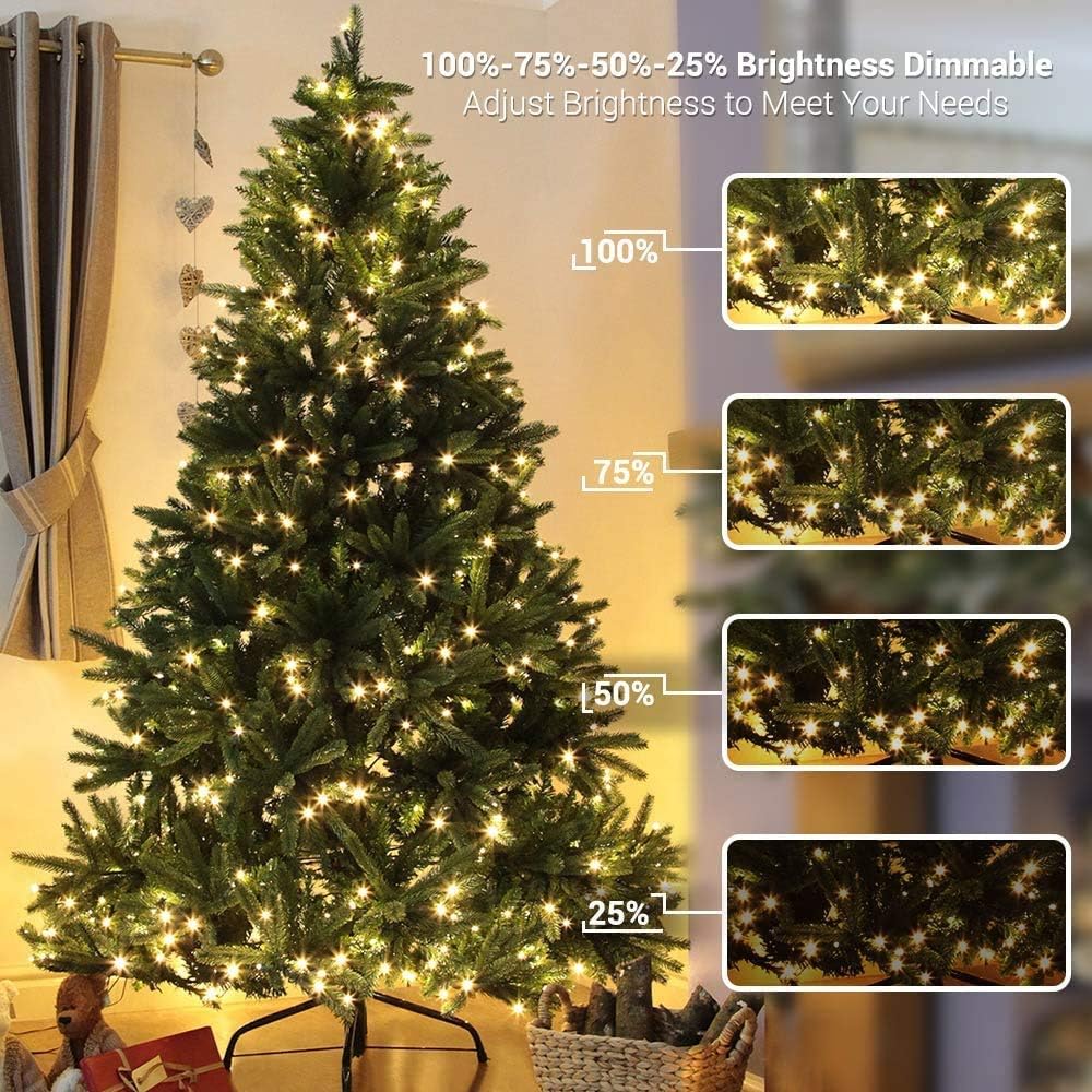 PhilzOps Luces de Navidad, 200 luces LED de 82 pies que cambian de color, blanco cálido y multicolor, con control remoto, 11 modos conectables,