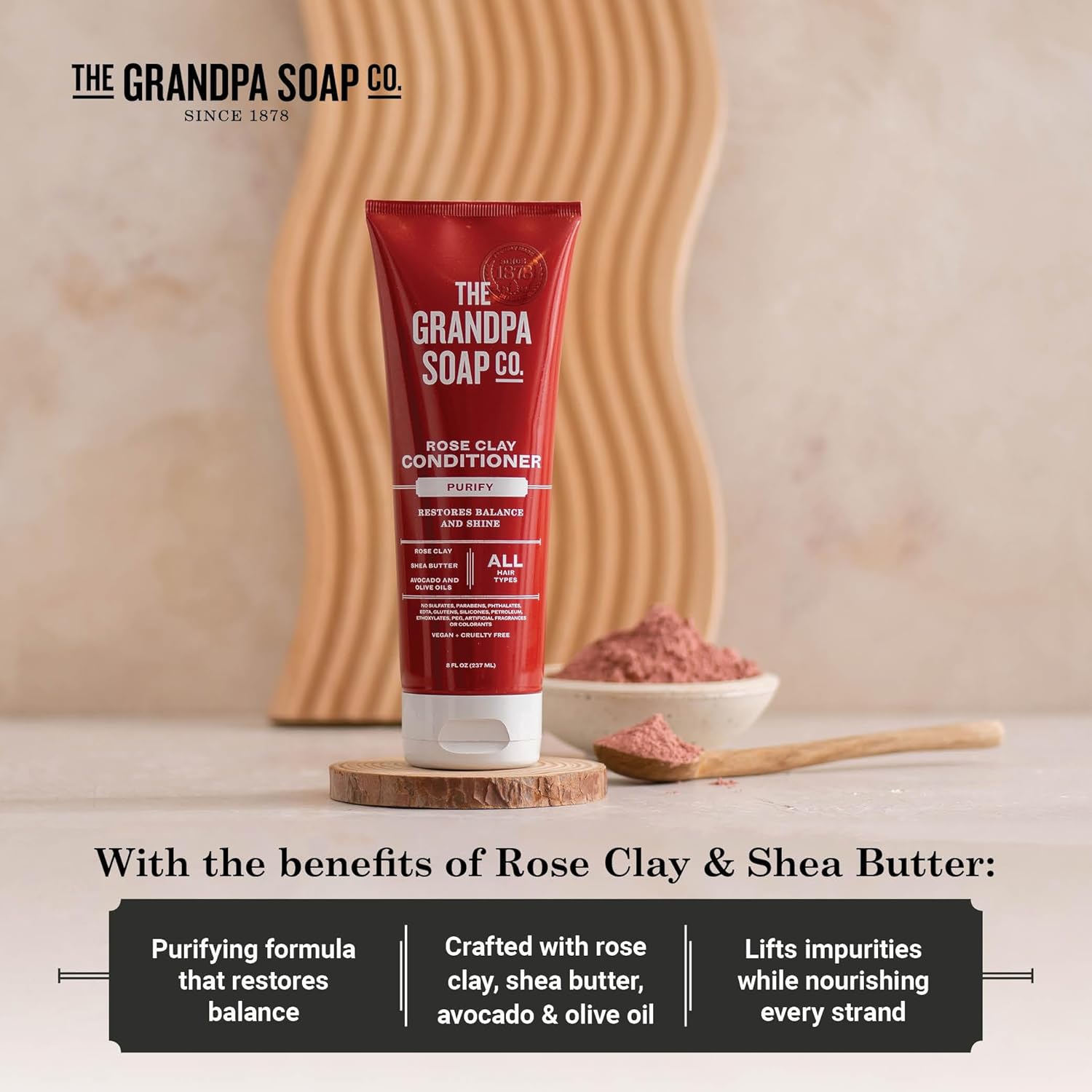 Grandpa’s The Soap Company – Acondicionador profundo de arcilla rosa  Unisex  Arcilla rosa, manteca de karité y aguacate y aceites de oliva  Todo