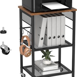 Soporte de impresora móvil de 3 niveles, carrito de impresora con ruedas y 2 ganchos, mesa de impresora rodante para el hogar, oficina, aula, color Soporte de impresora móvil de 3 niveles, carrito de impresora con ruedas y 2 ganchos, mesa de impresora rodante para el hogar, oficina, aula, color