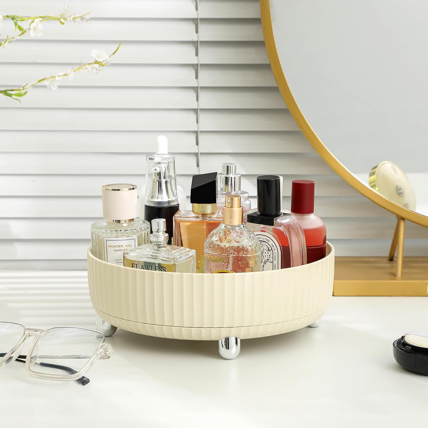 Anyoifax Bandeja organizadora de perfumes de maquillaje, giratoria de 360 grados, organizador de loción para el cuidado de la piel, organizador de