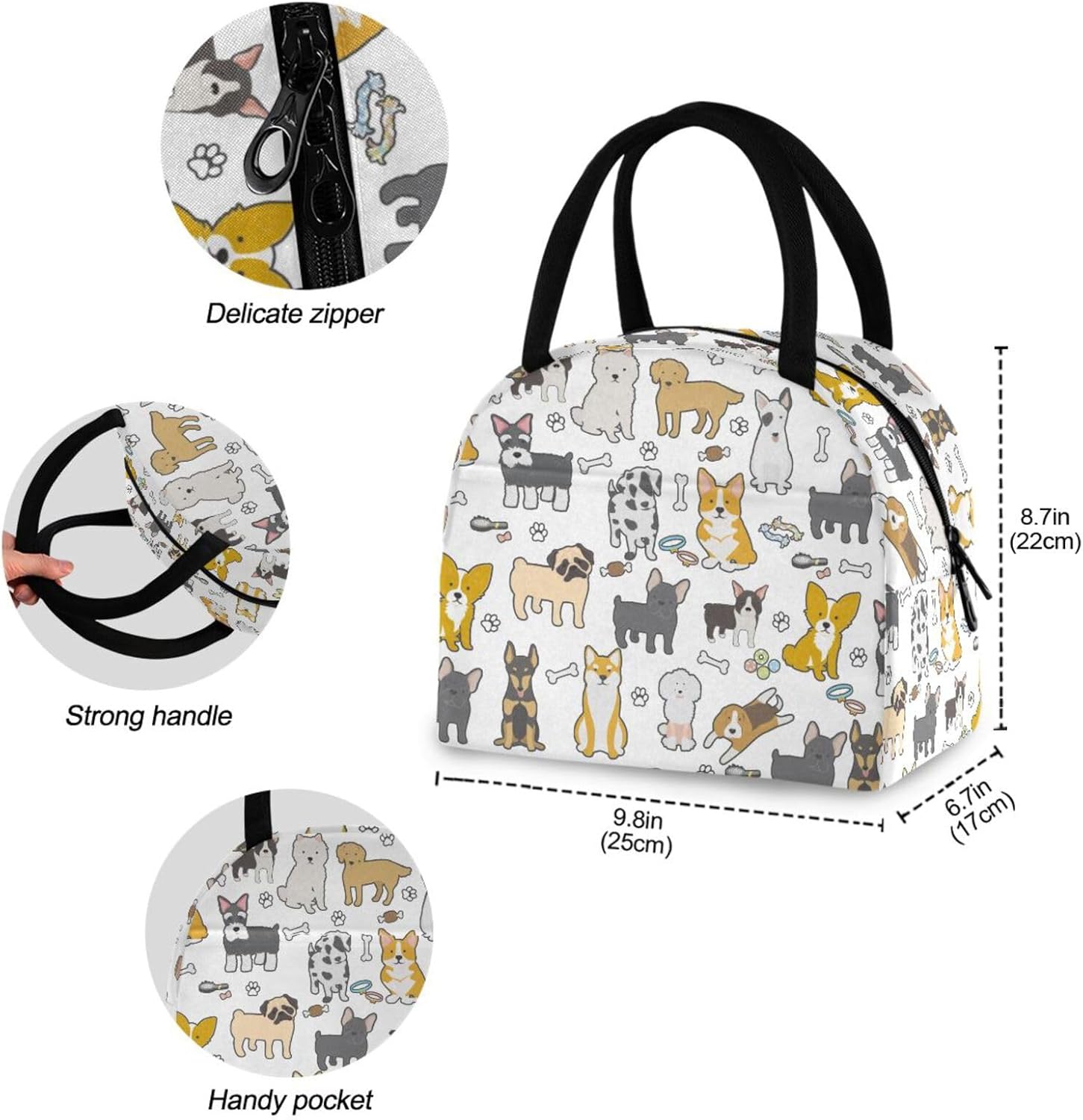CBBYY Bolsa de almuerzo para perros para mujer, reutilizable, aislada, bonita bolsa de almuerzo para adultos y estudiantes, a prueba de fugas,