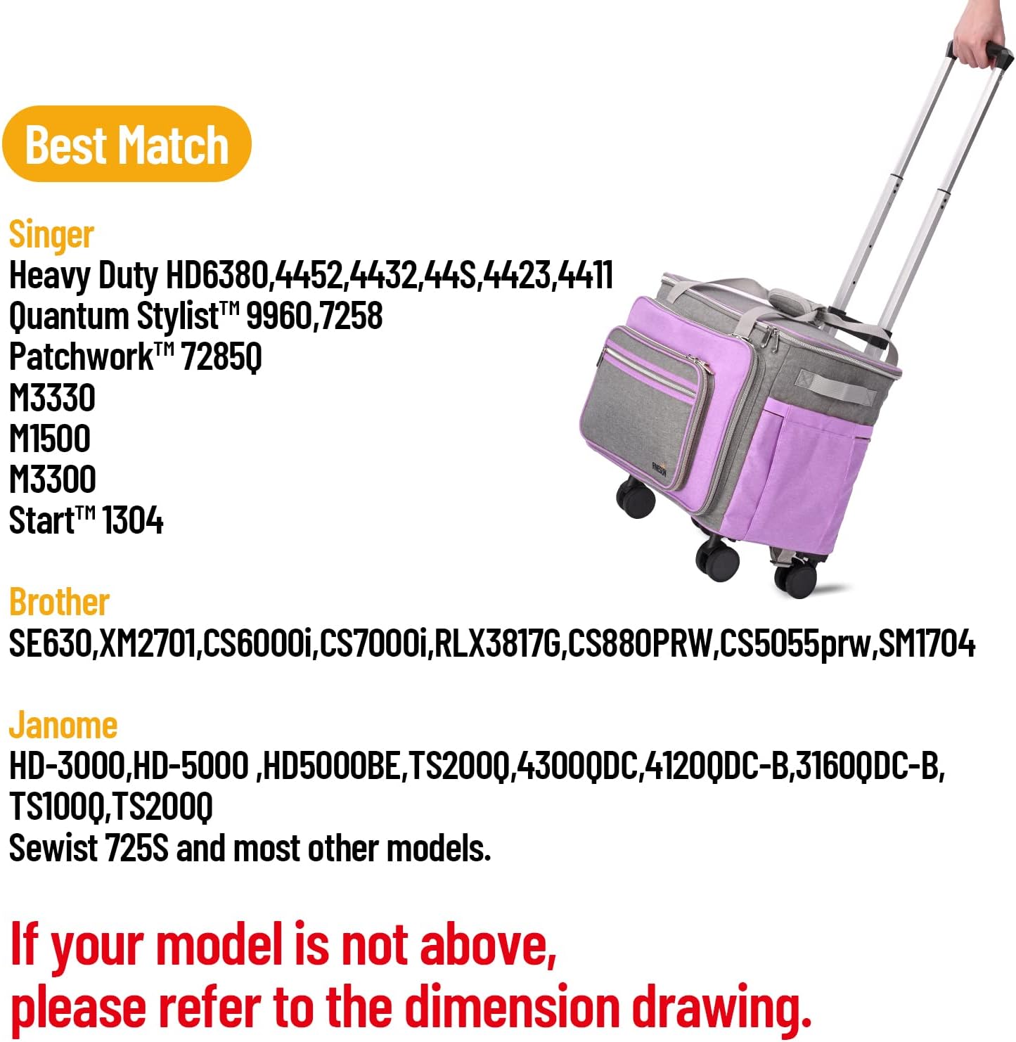 FINESUN Estuche para máquina de coser con ruedas, plegable de lujo para máquina de coser con ruedas, bolsa de transporte para hermano, cantante,