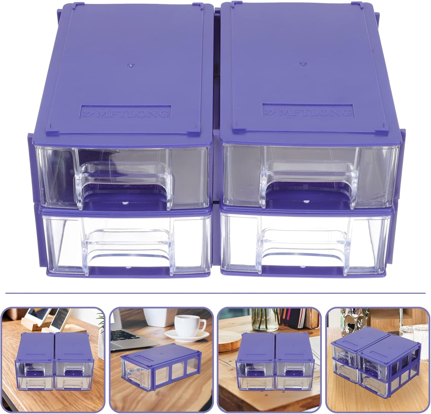 Zerodeko Caja de almacenamiento de cajones de 4 piezas, organizador electrónico, organizador de uñas, mini contenedor de herramientas, organizador