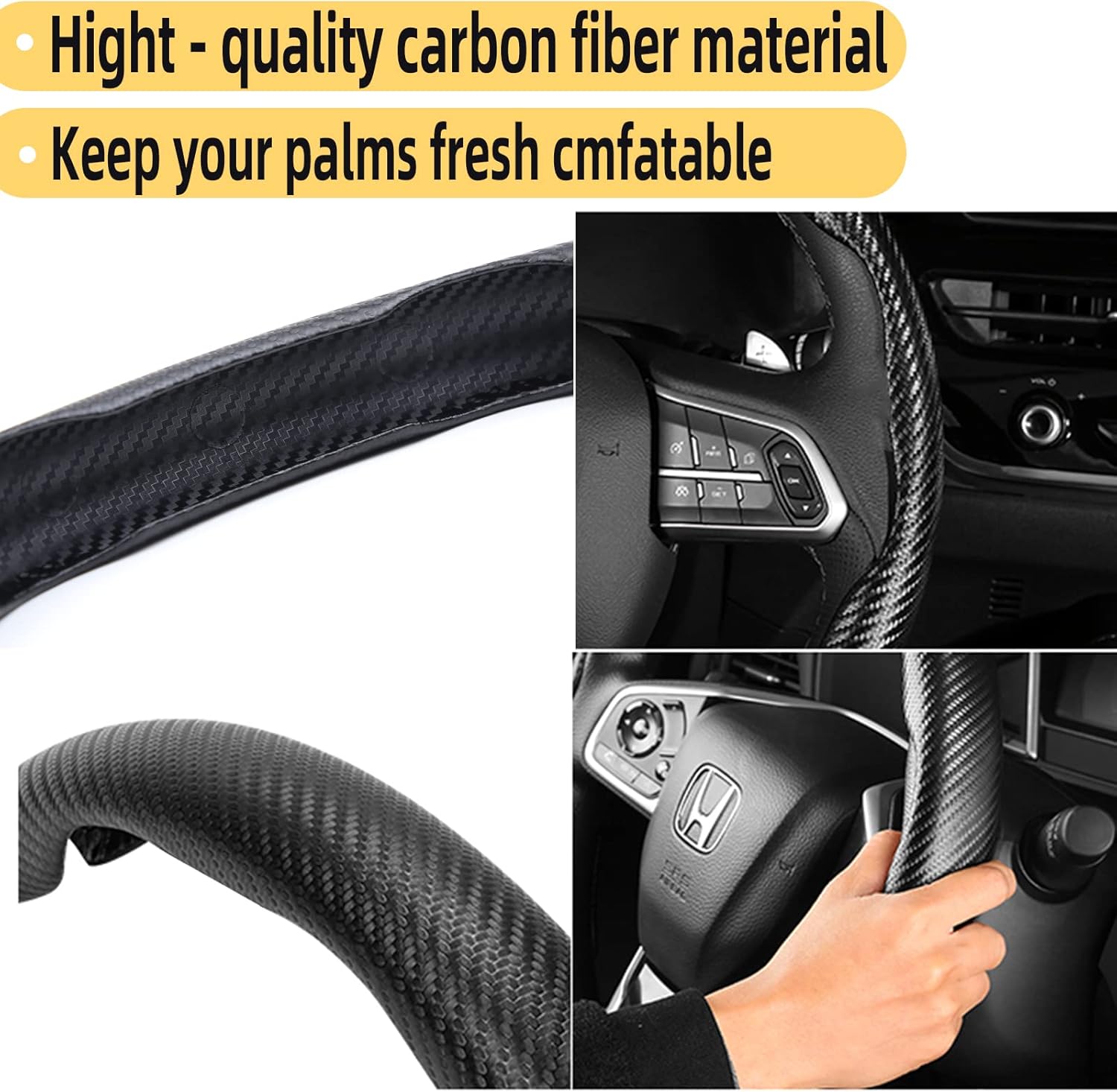 Funda para volante de fibra de carbono, protector segmentado seguro y antideslizante, accesorio duradero y fácil de instalar para volantes de ajuste
