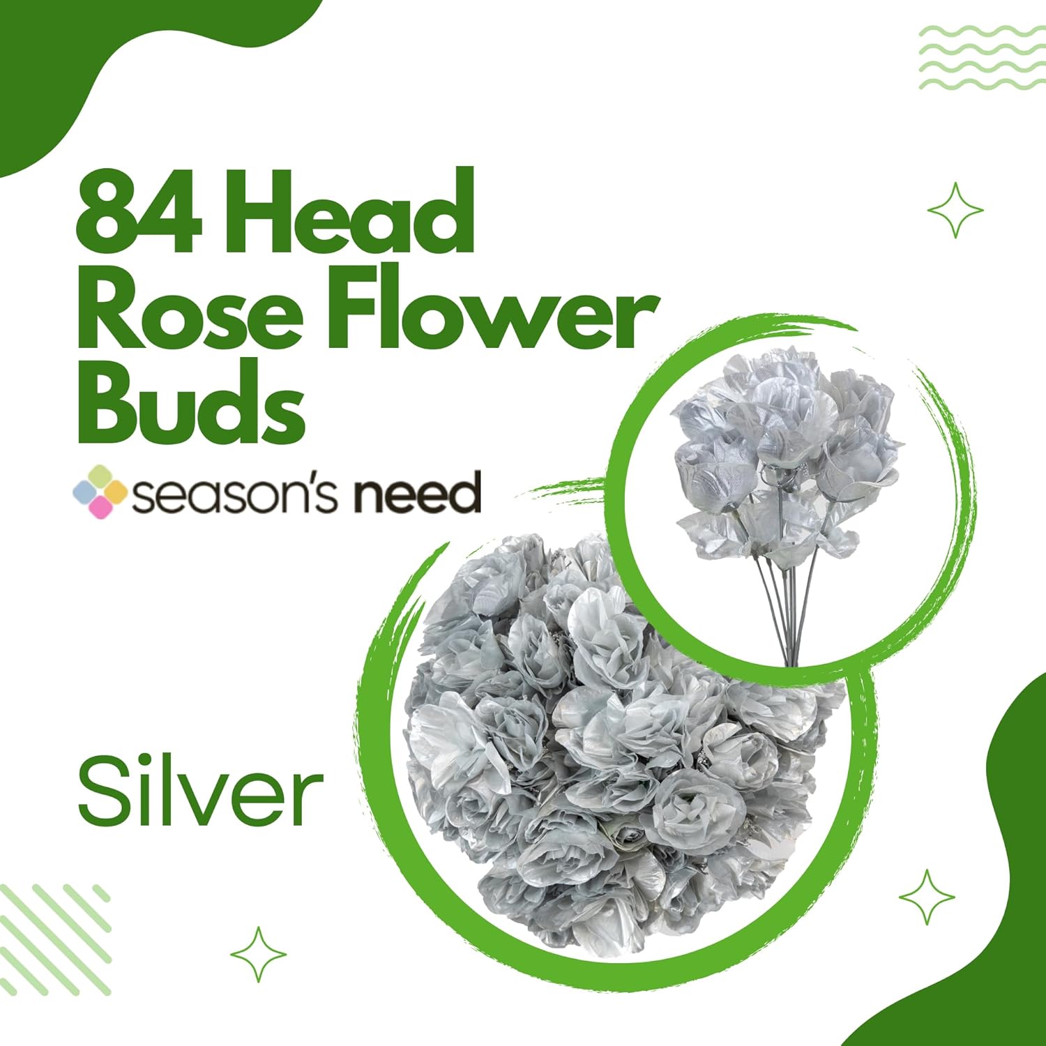 Season’s Need – Flores artificiales brillantes plateadas, decoración de 84 cabezas, aspecto real con tallo para ramos de boda, centros de mesa,