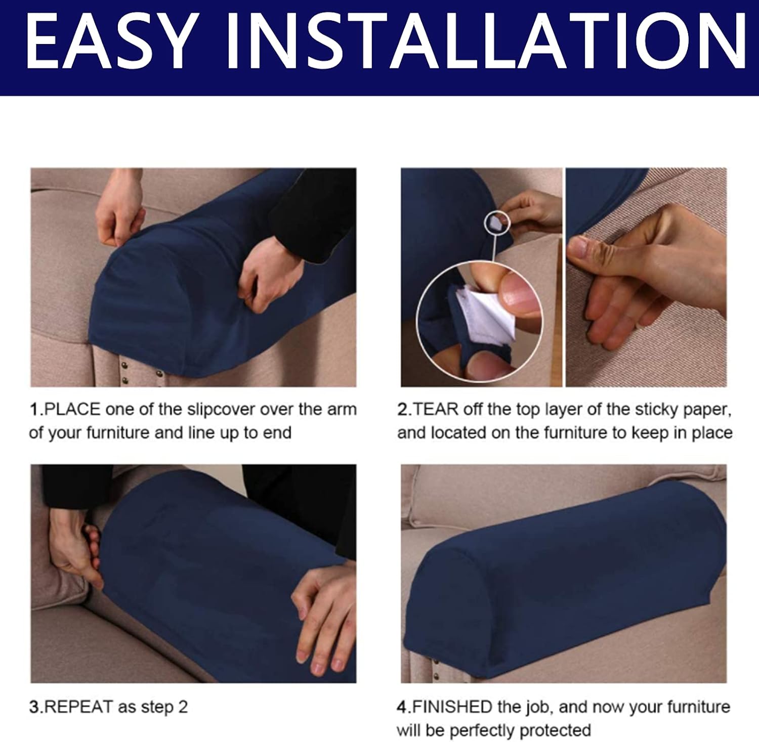 Fundas elásticas para reposabrazos de terciopelo para sillas, sofá, sillón, fundas para sofá reclinable, 2 unidades (azul marino)