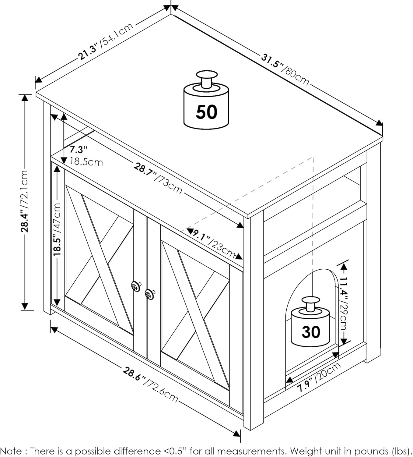 Furinno Peli Farmhouse – Armario de arena para gatos con 2 puertas, color marrón rústico