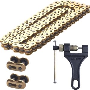 Cadena de anillo en X de oro 520 + rompe cadena, 114 eslabones con eslabón maestro de conexión Cadena de anillo en X de oro 520 + rompe cadena, 114 eslabones con eslabón maestro de conexión