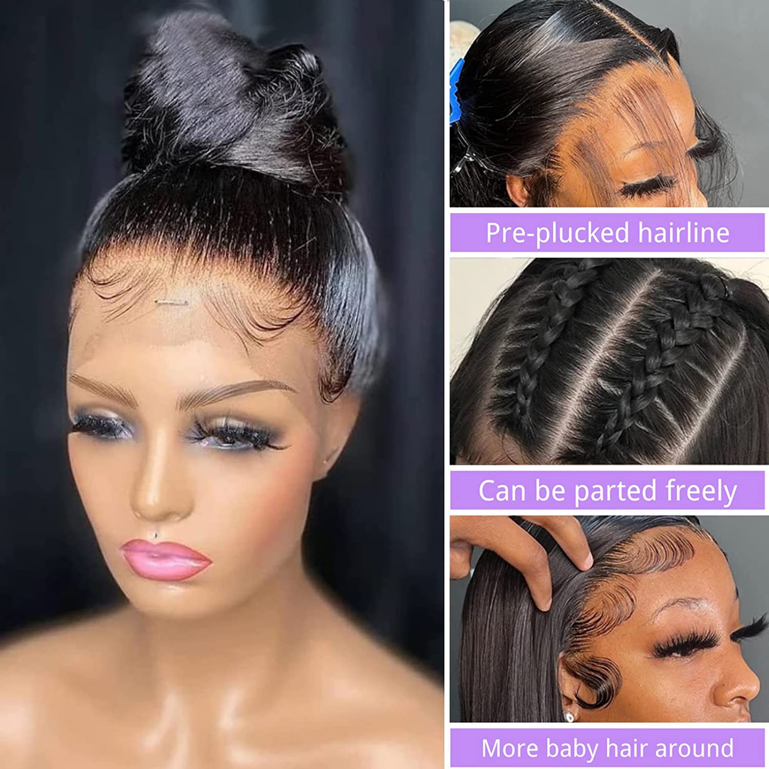Pelucas de cabello humano con encaje frontal 360, previamente despuntadas, sin pegamento, pelucas de cabello humano 360 para mujeres negras,