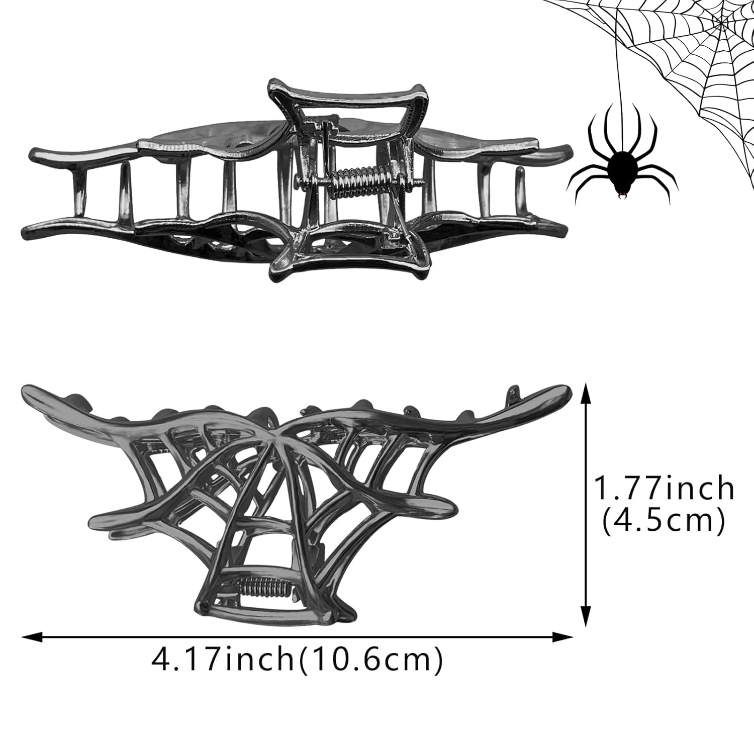 Paquete de 3 pinzas para el cabello de telaraña para Halloween, clips de metal grandes para mandíbula retro, tema de telaraña retro, accesorios de