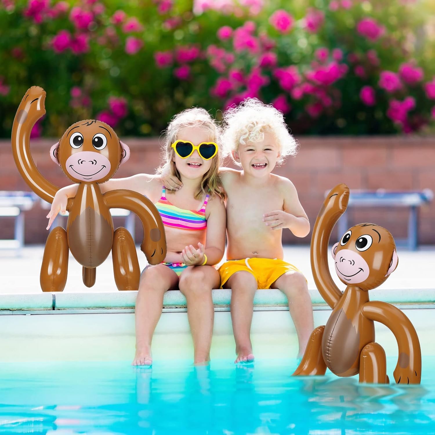 6 monos inflables de 27 pulgadas, suministros de fiesta de safari inflables de animales de safari con temática de monos, decoraciones de fiesta de