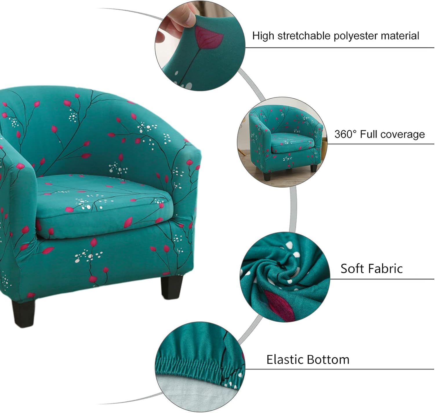NILUOH Funda para silla de club, 2 piezas, con funda de cojín, funda para silla de barril, protector de muebles para sala de estar, suave,