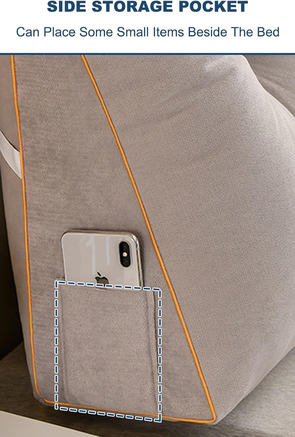 NENAGGE Almohada triangular para cabecero, almohada de cuña para cama de día, almohada grande de respaldo de lectura con correas fijables, cojín de