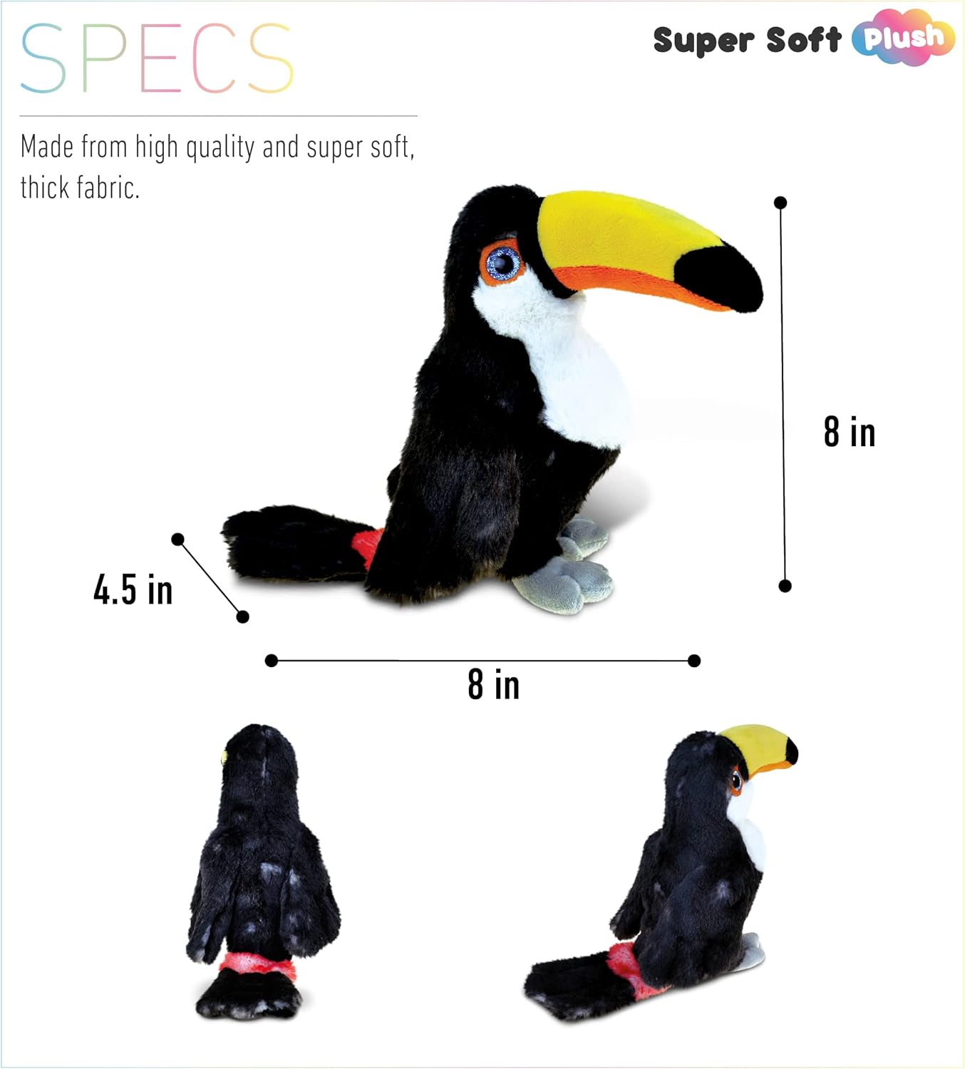DolliBu – Peluche de tucán  Tucán tropical abrazable de piel suave, adorable juguete de peluche de tucán para jugar, lindo regalo de pájaro de la