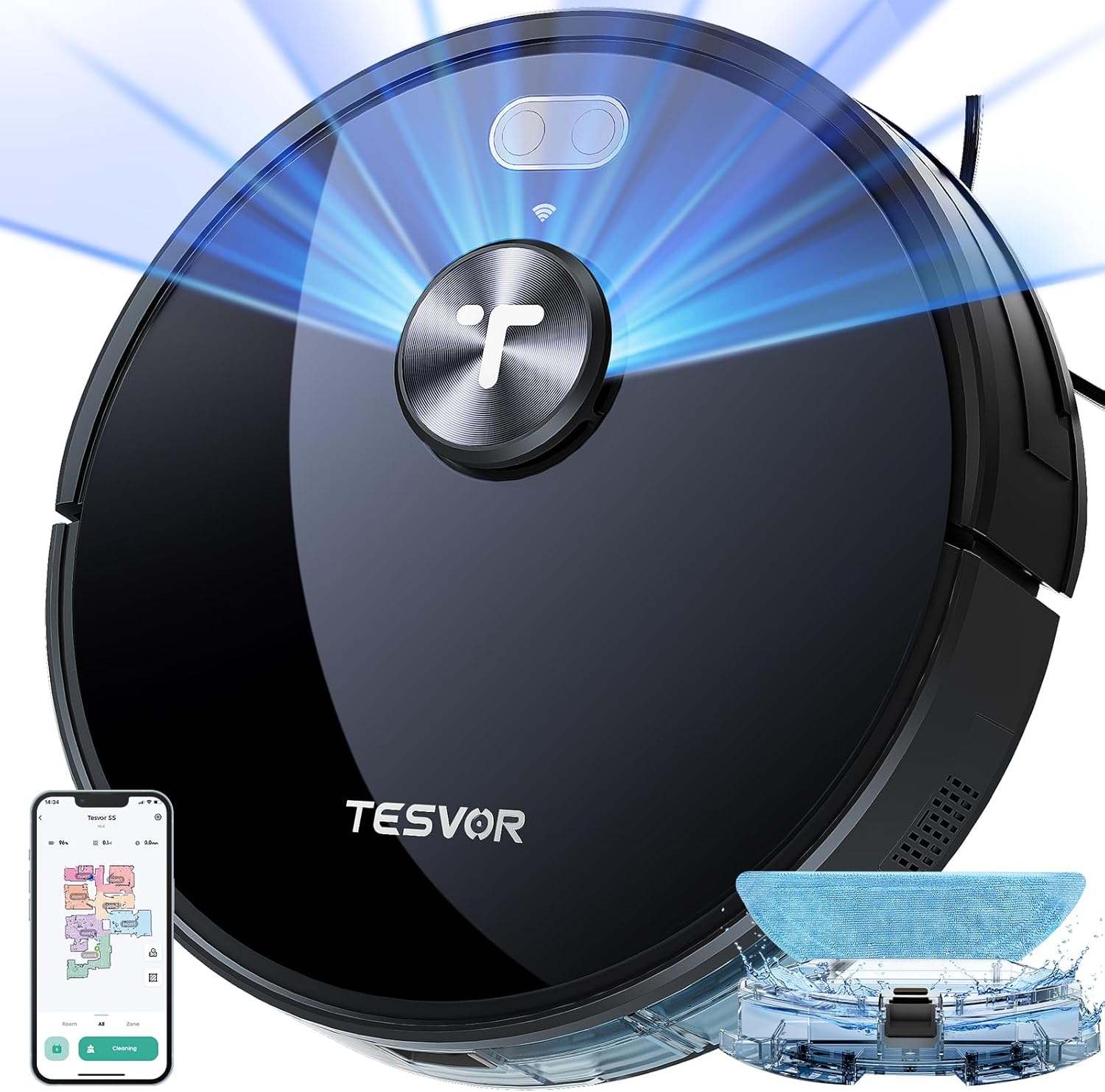 Tesvor Robot aspirador y trapeador combinado con la última navegación láser 3 en 1 X580S aspiradora robótica (3000Pa – X580S)