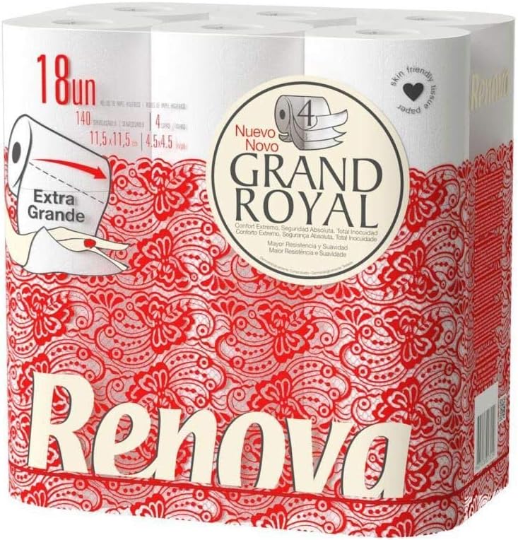 Renova Papel higiénico Grand Royal de 4 capas – 18 rollos premium extra grandes