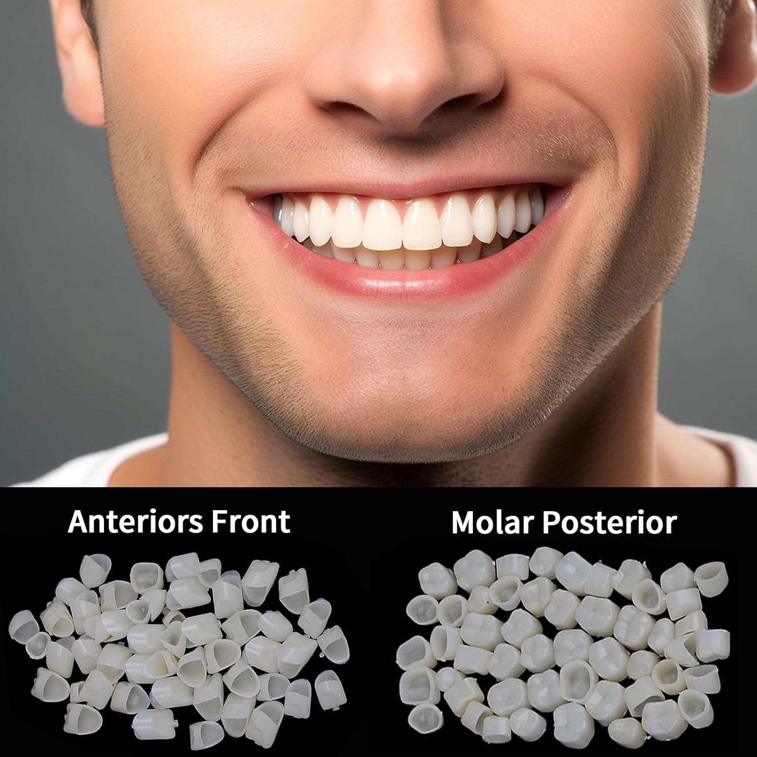 120 piezas de carillas de corona de dientes falsos, parte delantera, trasera, anterior y molar posteriores, con reparación de dientes, cuentas