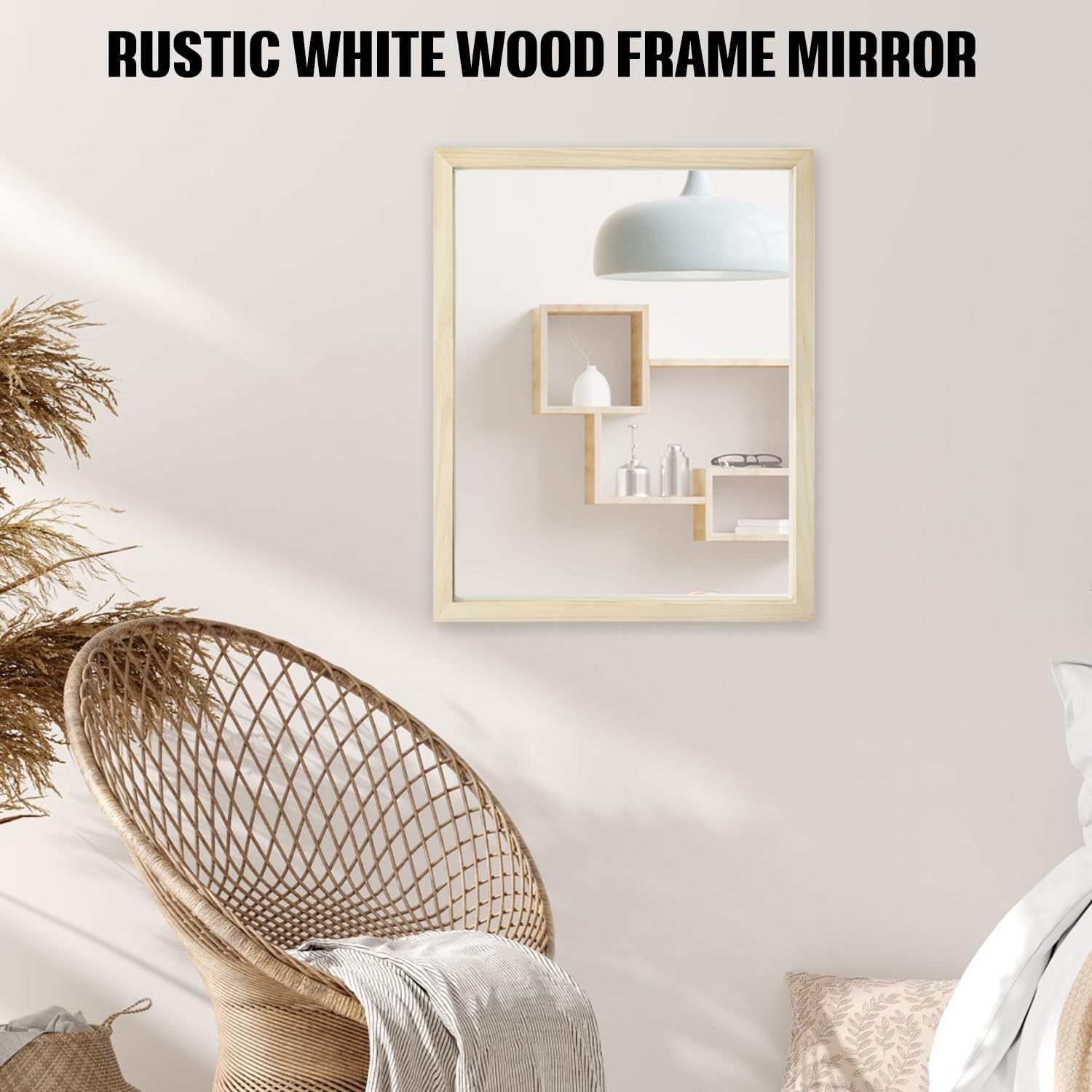 Espejo de madera rústica para pared, 20 x 28 pulgadas, espejo de decoración de granja hecho a mano, perfecto para baño, dormitorio, entrada, sala de