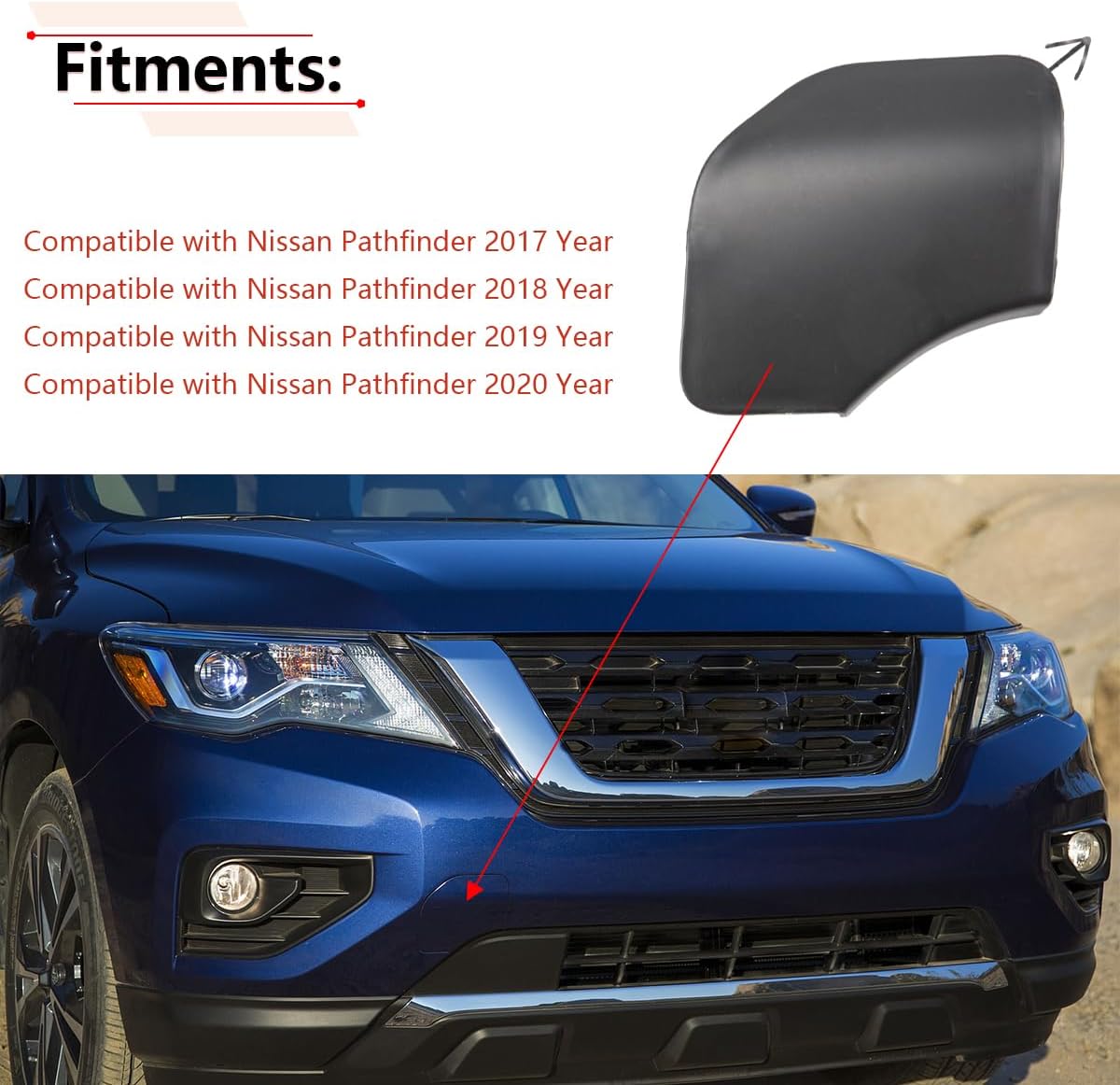 RLB-HILON Cubierta de ojo de remolque delantera compatible con Nissan Pathfinder 2017 2018 2019 2020 año, para soporte de parachoques delantero,