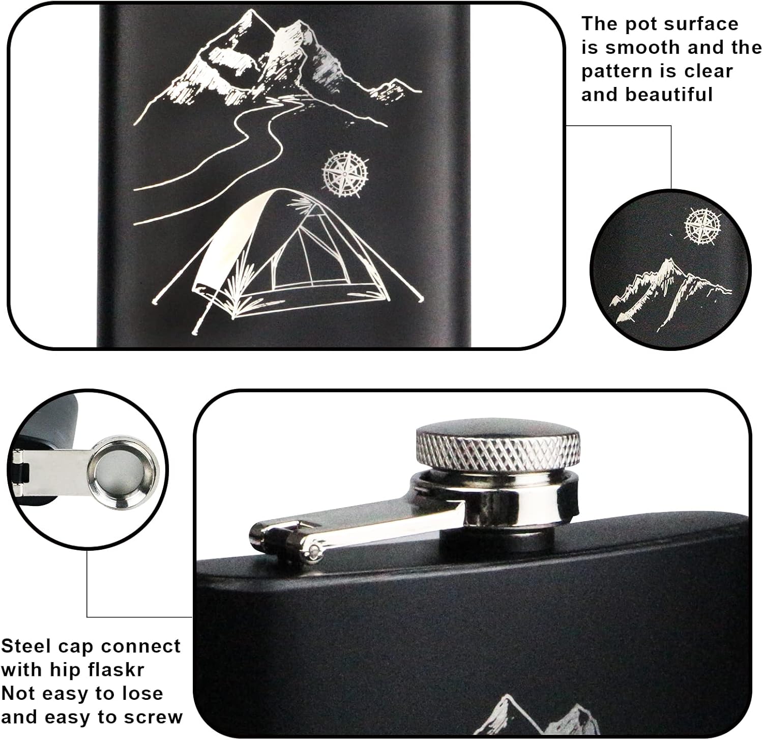 Juego de frasco de acero inoxidable de regalo para hombres, 8 onzas, bar, fiesta, camping, barbacoa, portátil, bolsillo