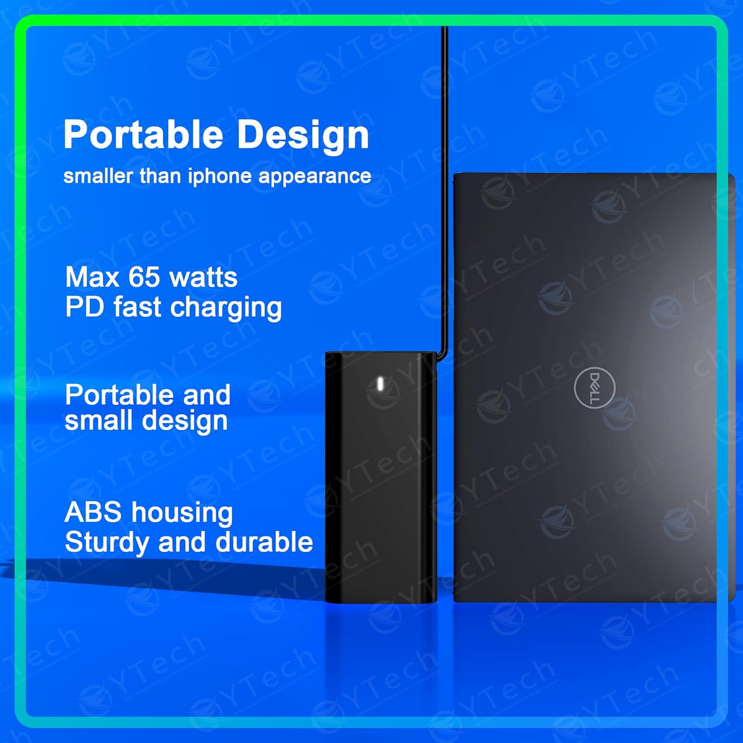 Cargador para portátil USB C resistente y delgado de 65 W compatible con Dell XPS 12 13, Chromebook 11 14, Latitude 3000 5000 Series, Dell Laptop