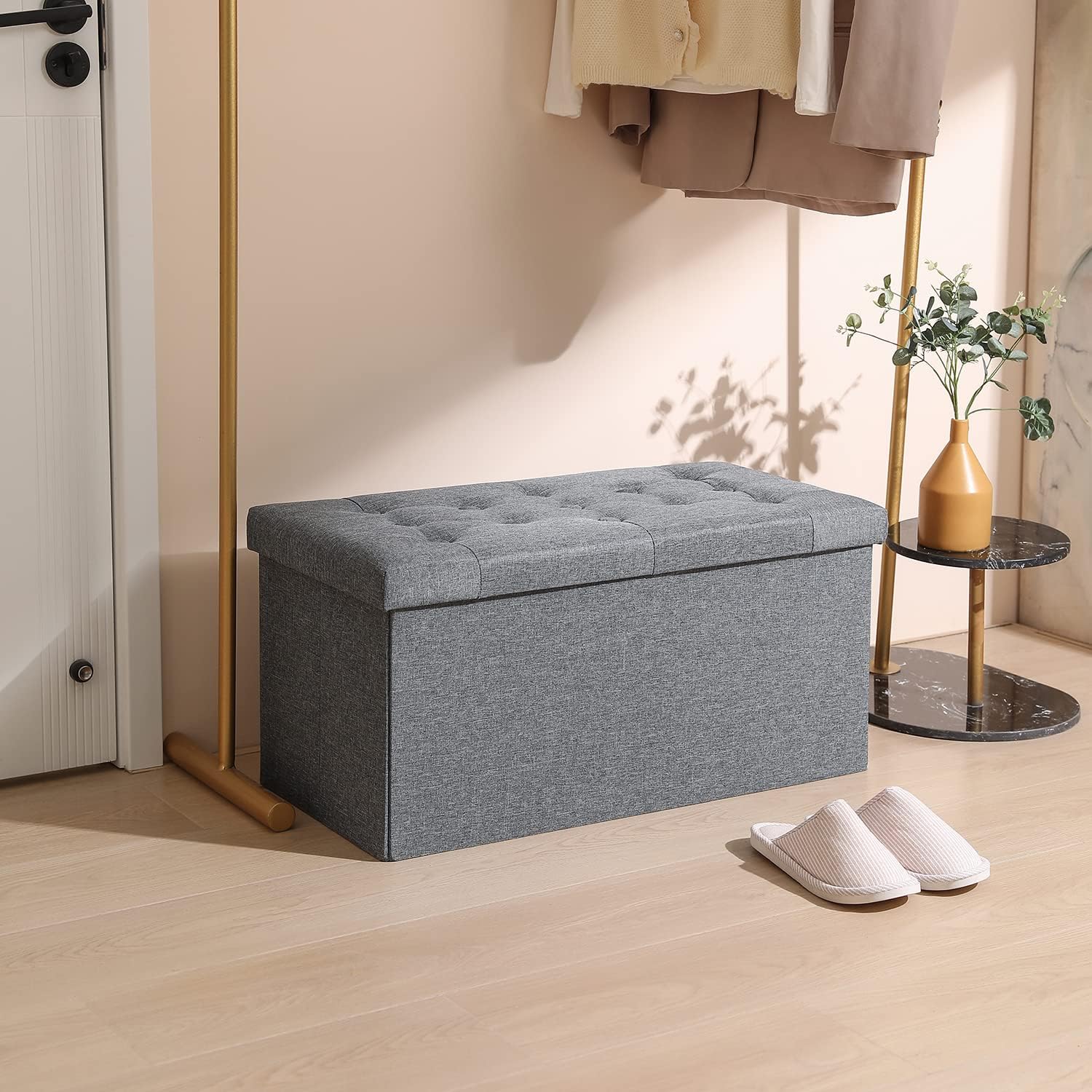 PRANDOM Otomana extra grande con almacenamiento 1 unidad Taburete plegable de lino pequeño con tapa para sala de estar, dormitorio, mesa auxiliar,