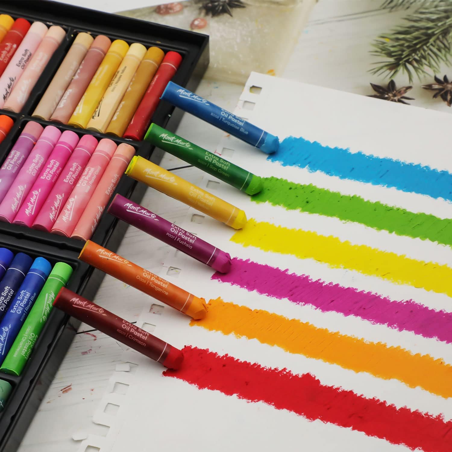 MONT MARTE Pasteles al óleo extrasuaves, colores brillantes surtidos, vibrantes y mantecosos, versátiles para mezclar, capas y sombreado, ideales