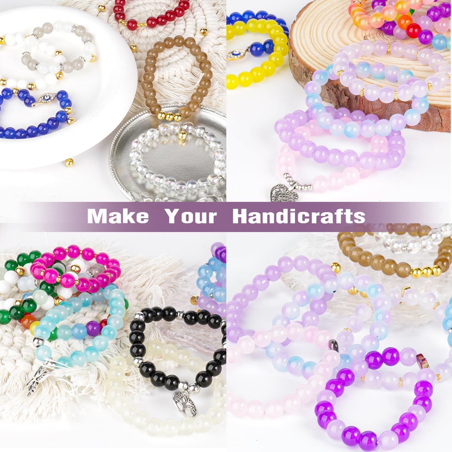Kit de fabricación de pulseras de cuentas de vidrio, cuentas de vidrio de 0.315 pulgadas de colores mezclados para fabricación de joyas con