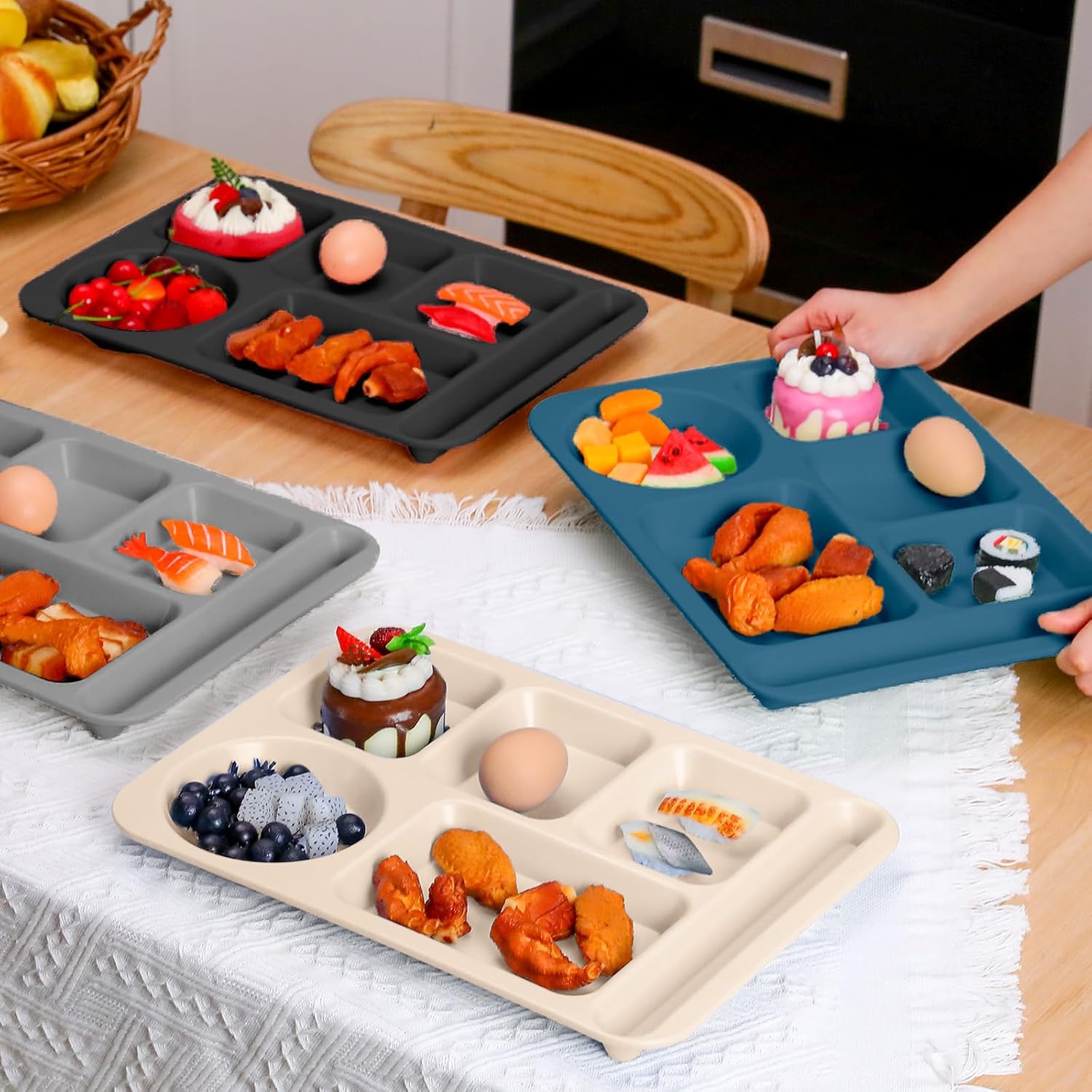Tioncy 20 platos divididos grandes de paja de trigo de 14.2 pulgadas para adultos, bandejas irrompibles para el almuerzo para niños con