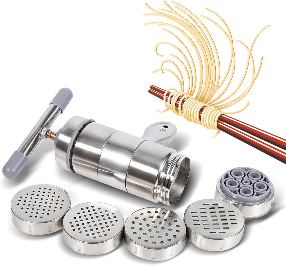 Máquina de fideos para pasta, portátil de acero inoxidable, operada manualmente, máquina para hacer pasta, exprimidor de fideos, máquina de hacer