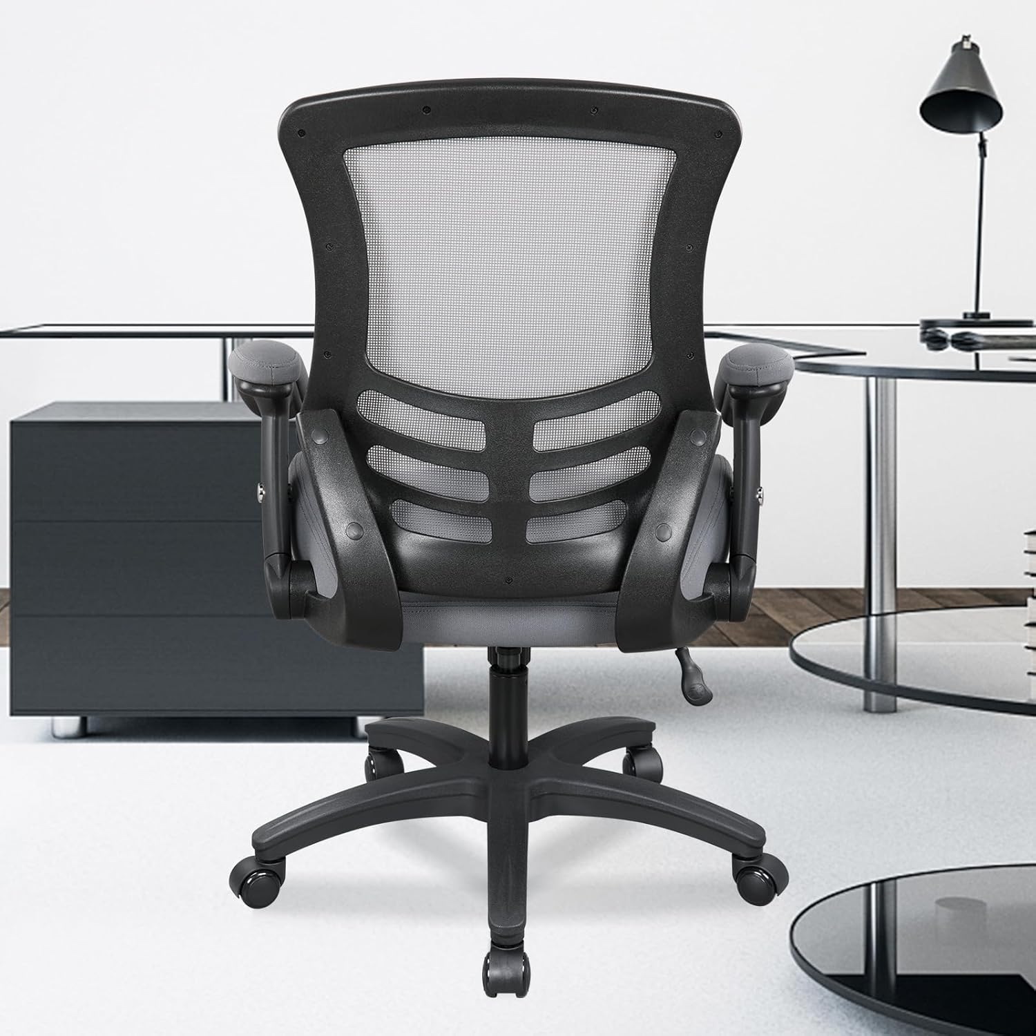 BOLISS Silla de oficina ergonómica de malla para escritorio, silla de computadora, altura ajustable y brazos abatidos, color negro (LB-2815, gris)