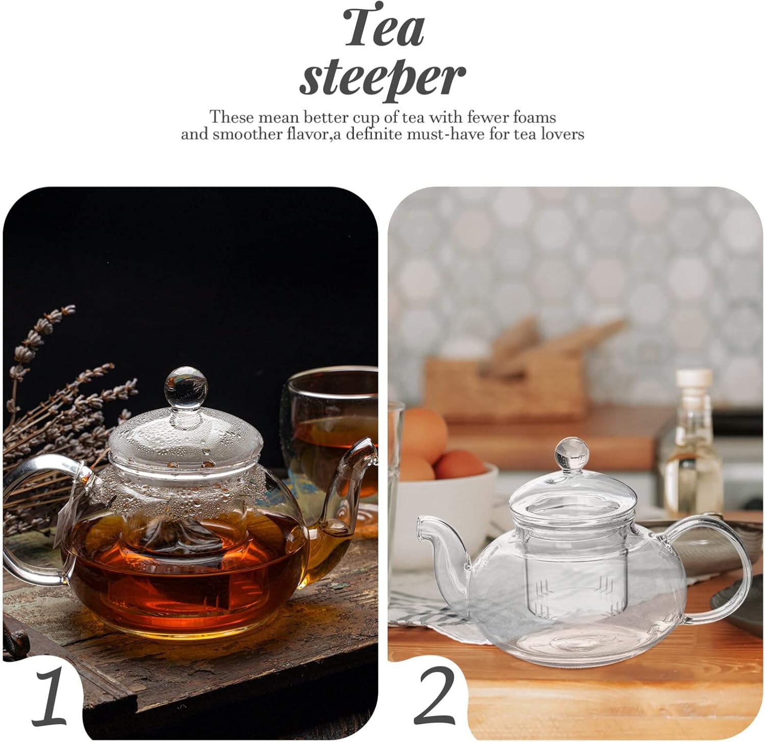 Tetera con infusor Infusor de té de vidrio universal con tapa, colador de té de repuesto, tetera de vidrio, infusor de té, taza de filtrado de té