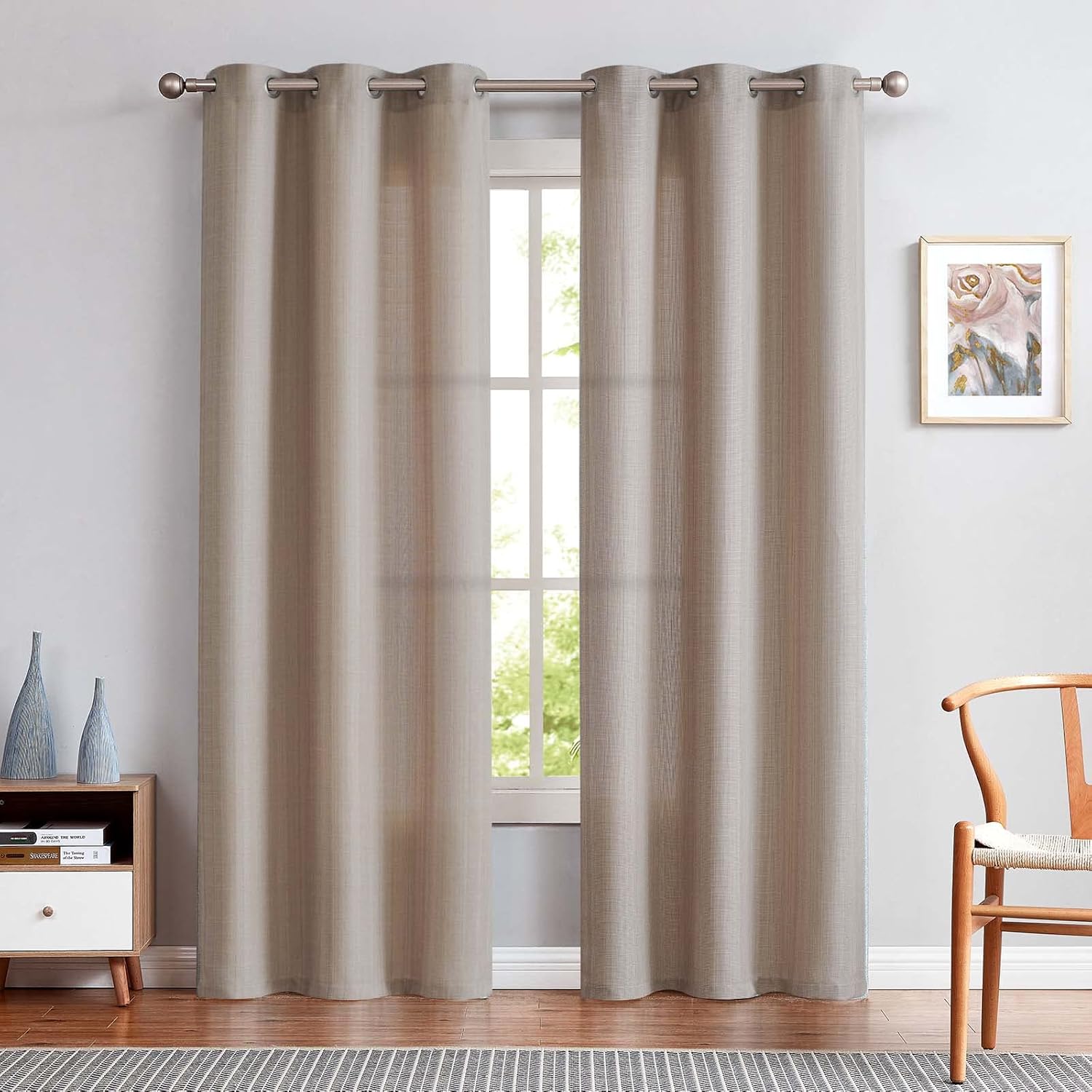 JINCHAN Cortinas de lino con textura casual para sala de estar, dormitorio, paneles de ventana con ojales, 2 paneles de filtrado de luz, color gris